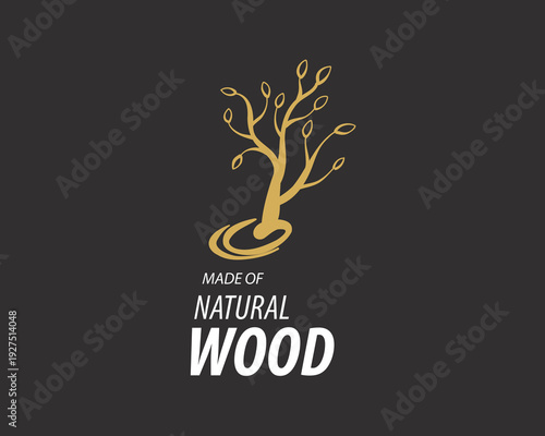 An unusual vector hand-drawn logo for the production of wood products