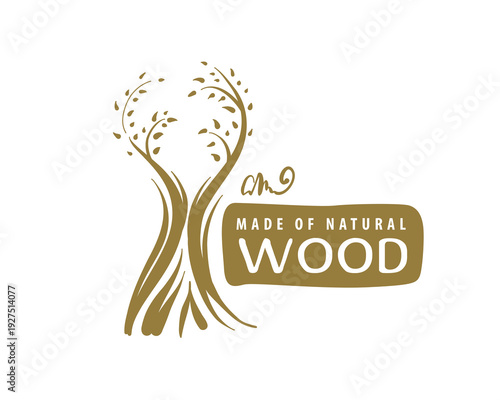 An unusual vector hand-drawn logo for the production of wood products