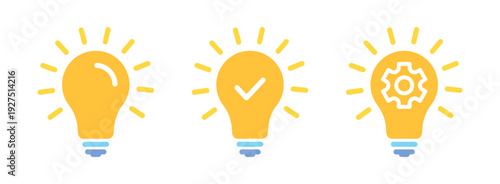 Light bulb icon with tick mark and cogwheel representing innovation, idea, solution, creativity and more. Transparent PNG and vector