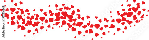 Red Heart Confetti Wave Border Isolated on Transparent Background