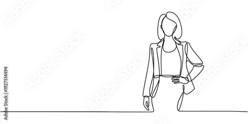 Confident business woman - Continuous one line drawing, Smiling Blonde Businesswoman – Continuous One Line Drawing of Confident Professional Woman in Minimalist Style Vector formal suit icon vector.