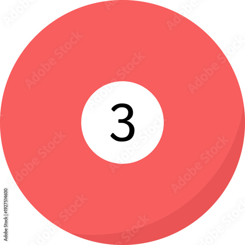Red Billiard Pool Ball Number 3 Sports Icon
