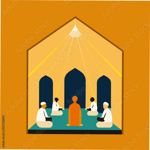 Vector illustration of people praying in a mosque