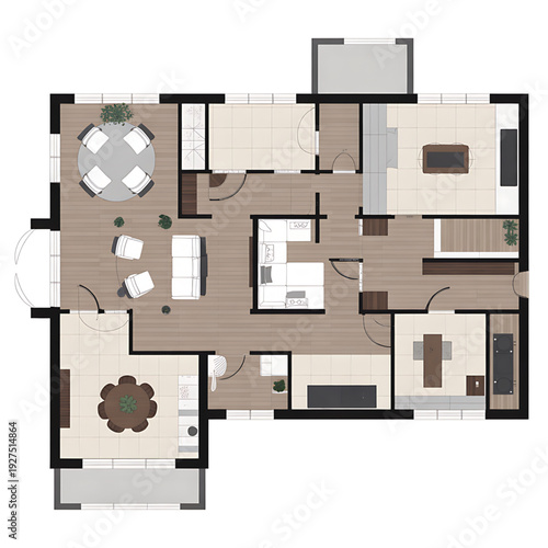Modern home floor plan with open layout and stylish decor