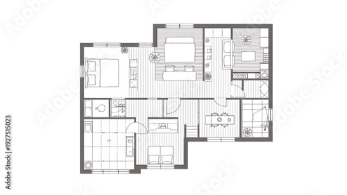 Modern home floor plan with open layout and stylish decor