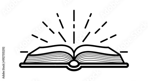 Open Book with Light Rays Vector – Knowledge Education Symbol Illustration Design