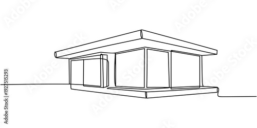 Modern flat roof house or commercial building continuous line drawing. Minimalist black one line sketch vector illustration.