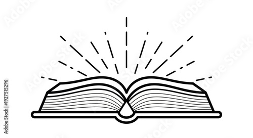Open Book with Light Rays Vector – Knowledge Education Symbol Illustration Design