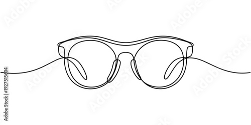 Glasses in continuous line art drawing style. Front view of eyeglasses minimalist black linear sketch isolated on white background. Vector illustration