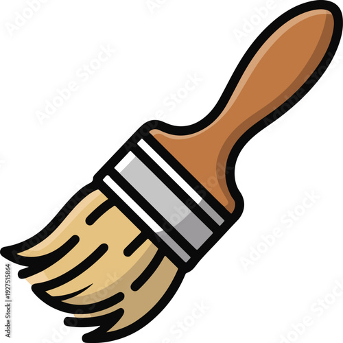 Vibrant cartoon paintbrush with yellow bristles and wooden handle