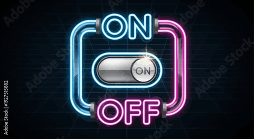 Neon toggle switch with on and off states.