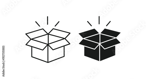 Open delivery box vector graphic illustration revealing new item concept or surprise package icon design