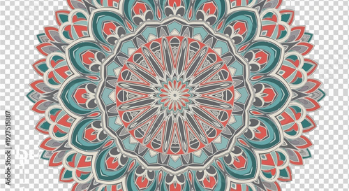 Intricate mandala design with floral patterns and vibrant colors.