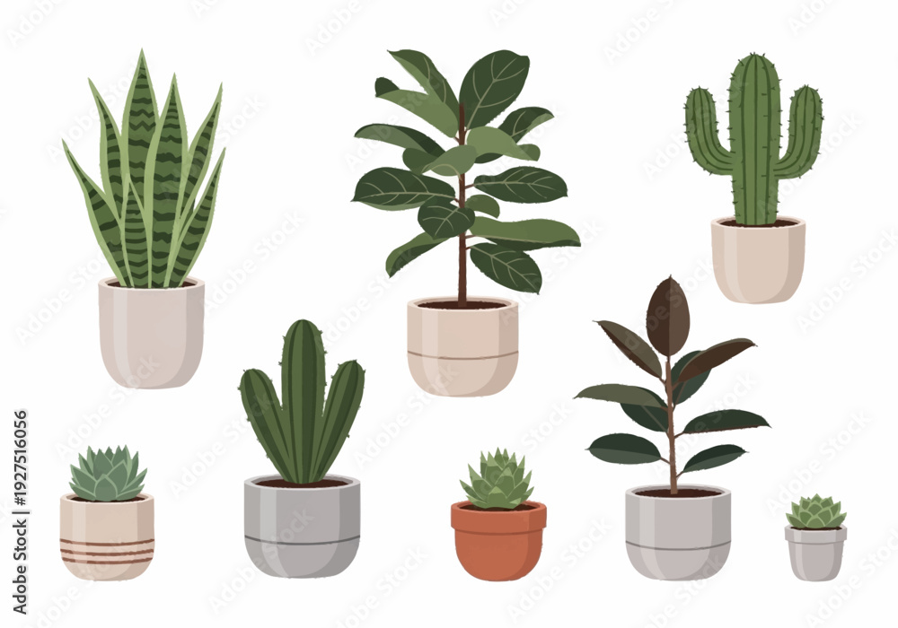 Fototapeta premium Collection of Various Potted Indoor Plants for Home Decor