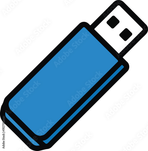 Modern blue USB flash drive for data storage and transfer