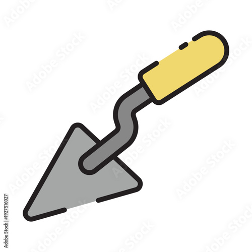 A cartoon trowel with a yellow handle and gray blade