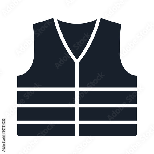 A dark blue safety vest with horizontal reflective stripes