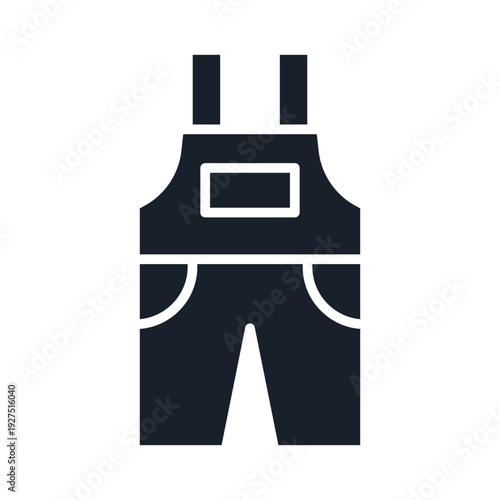 A dark blue silhouette of overalls on a white background