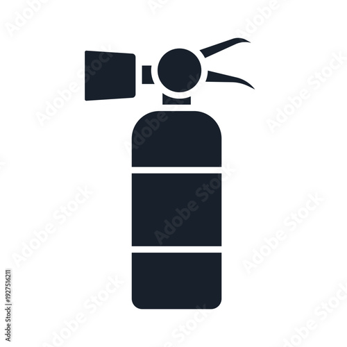 A dark silhouette of a fire extinguisher on a white background