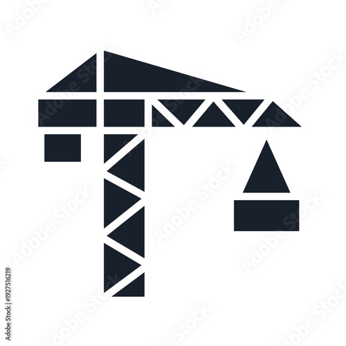 A dark silhouette of a construction crane against a white background