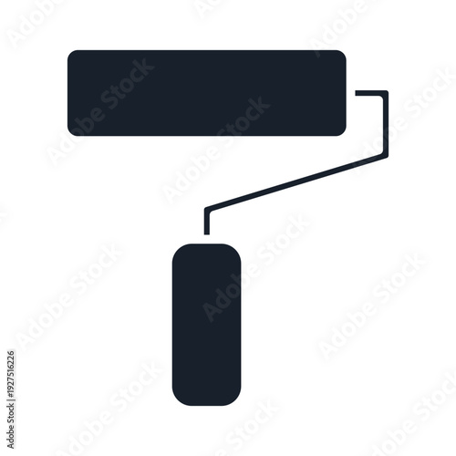 A dark silhouette of a paint roller against a white background