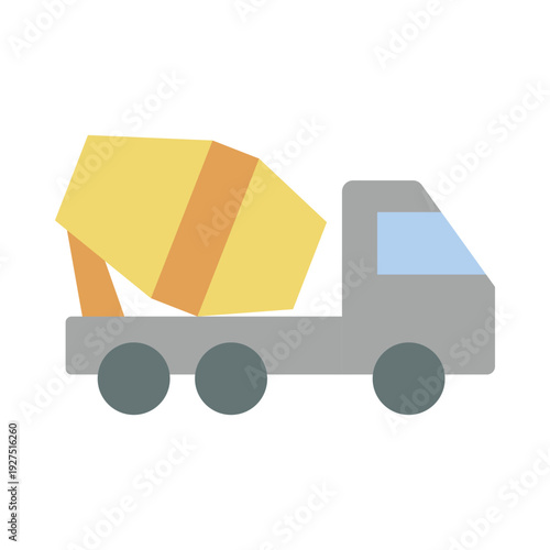A flat cartoonstyle image of a cement mixer truck