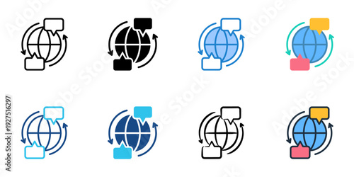 Translation icons set multiple style collection. Editable stroke 
