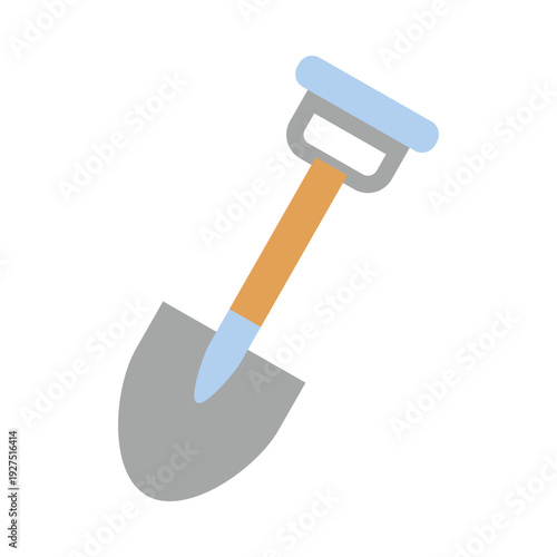 A flat design illustration of a shovel on a white background