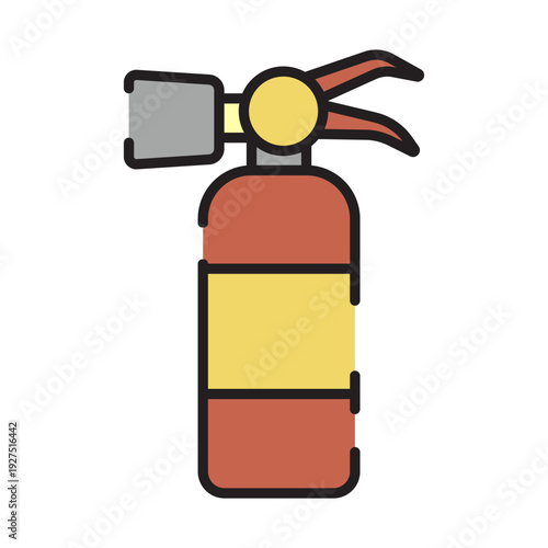 A flat graphic illustration of a red and yellow fire extinguisher
