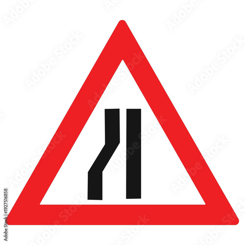 Road narrows on the left side warning traffic sign