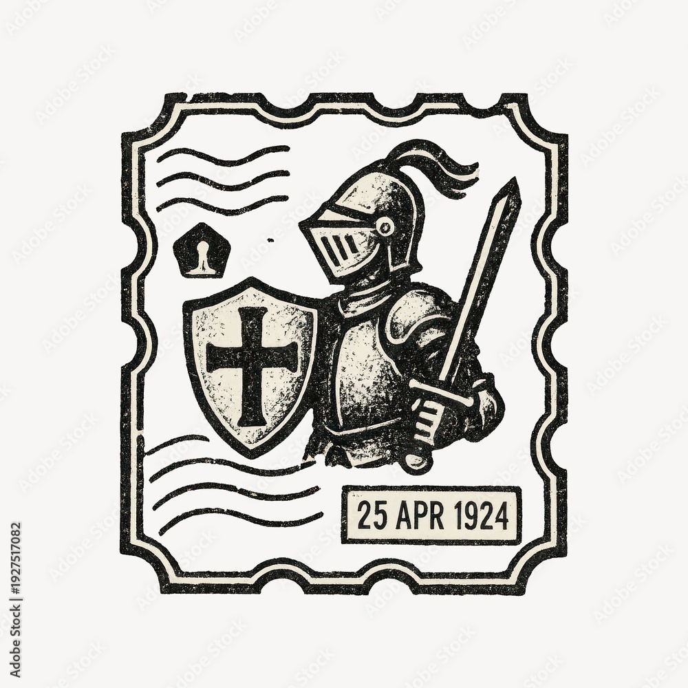 Fototapeta premium Vintage knight postage stamp illustration.