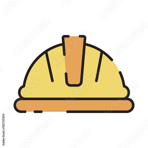 A yellow hard hat with orange accents on a white background
