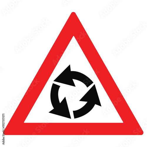 Roundabout ahead warning traffic sign