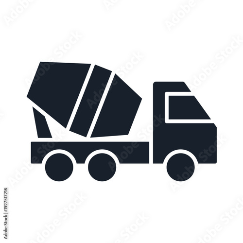 Dark silhouette of a cement mixer truck on a white background
