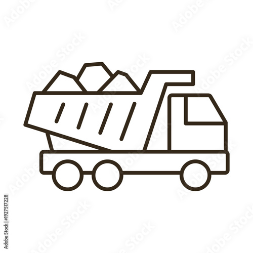Dump truck filled with rocks depicted as a line drawing