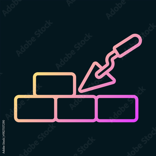 Illustration of a trowel and bricks against a dark background