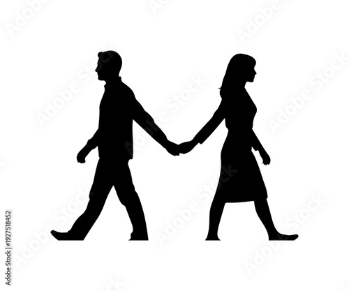 Loving couple walking hand in hand in perfect harmony