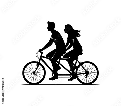 Couple riding tandem bike together in perfect harmony