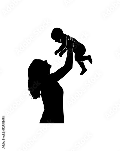Loving mother playfully lifting baby high in the air with joy