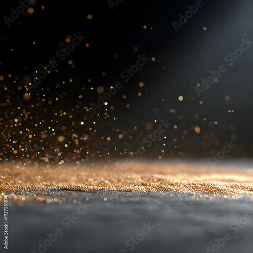 glittering golden particles floating with a dark background creating a magical atmosphere