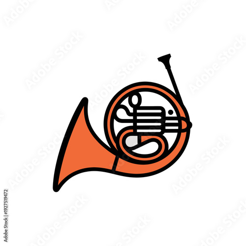 A vibrant orange French horn icon with a minimalist design and black outline, perfect for music-related graphics and illustrations.