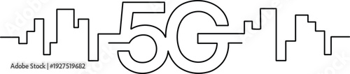 5G High Speed Network Technology Vector with City Skyline Continuous Line Art