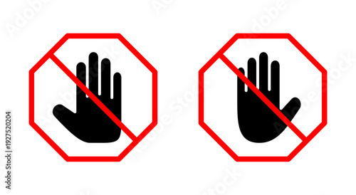 Stop icon symbol for apps and websites. stop road sign. hand stop sign and symbol. Do not enter stop red sign with hand