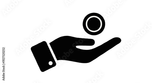 Solid black hand holding coin icon symbolizing zakat donation