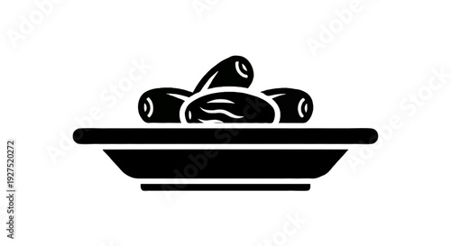 Solid black iftar food plate icon with simple plate shape and dates on top