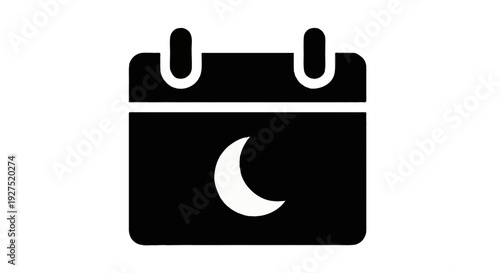 Solid black calendar icon with small crescent symbol inside