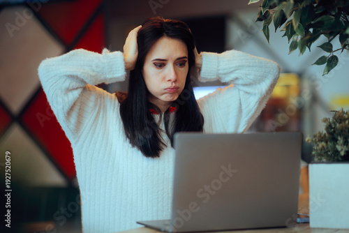 Bild auf Leinwand Exasperated Woman Checks Laptop and Feeling Disappointed and Stressed