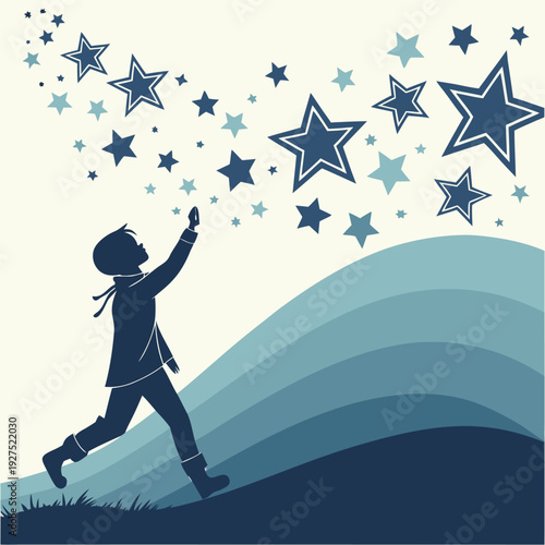 Child reaching for stars, dreaming of future goals