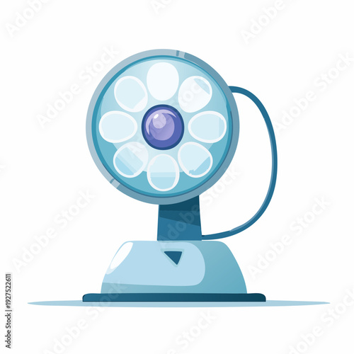 Isolated vector illustration of a modern medical health desk fan with doctor nurse icons on a business icon background