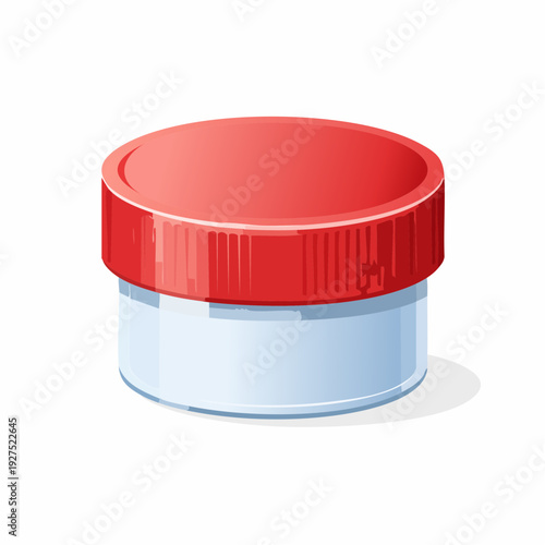 Medical specimen container icon vector illustration isolated on a clean background with a red lid and a transparent body for health and medic use in business settings